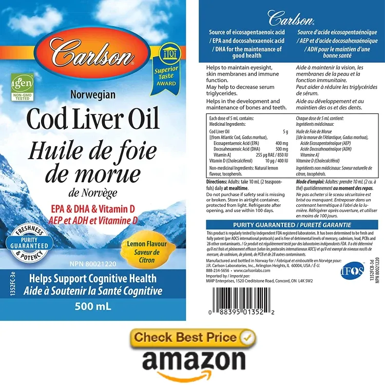 Carlson - Cod Liver Oil, 1100 mg - Supplement Facts