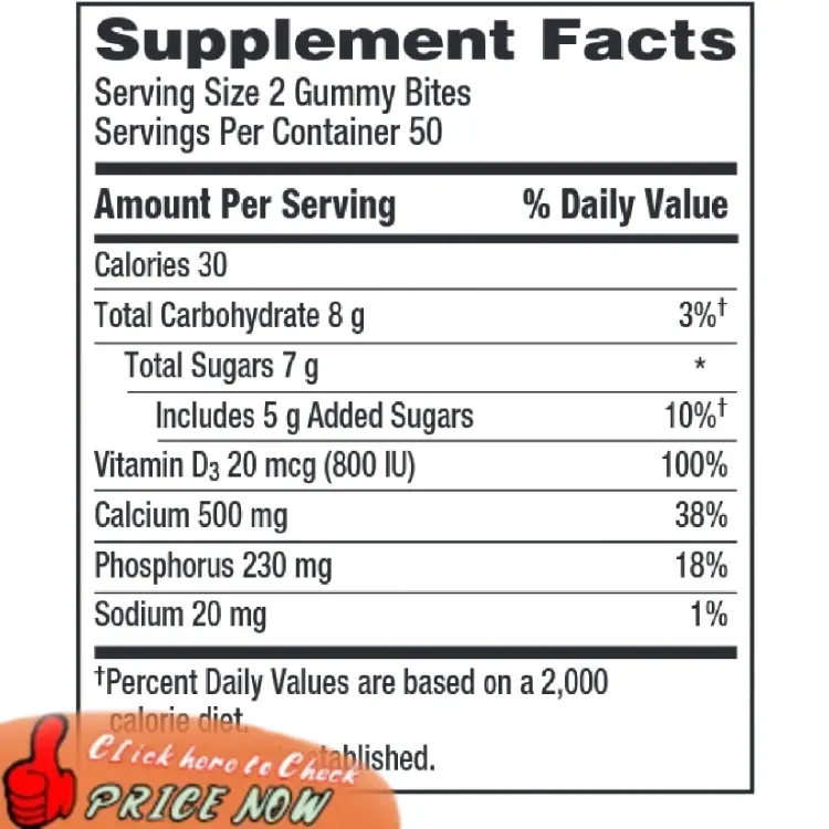 Caltrate Gummy Bites 500 mg Calcium and Vitamin D - Supplement Facts