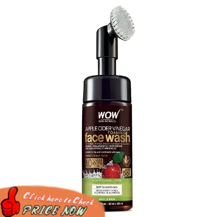 WOW Skin Science Apple Cider Vinegar Foam Exfoliating Face Wash & Brush